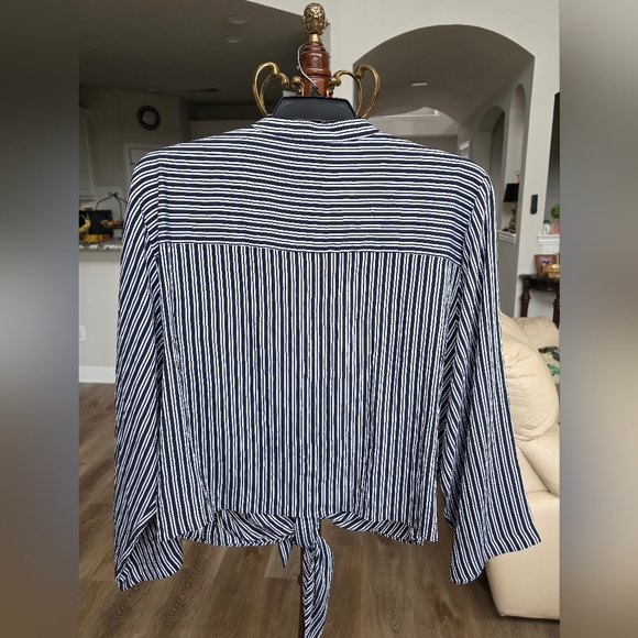 Michael Kors Striped tie waist Plus Size blouse - Picture 3 of 4